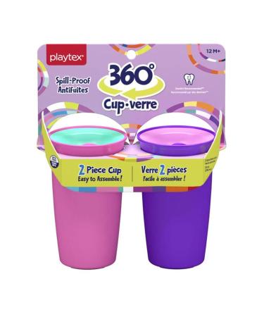 playtex Baby Stage 2 Spoutless 360 Drinking Cups Ages 1+ Leakproof Spill Proof Pink and Purple 10 Ounce 2 Count