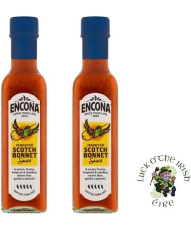 Encona Scotch Bonnet Chilli Sauce 2 x 220ml Twin Pack Hotter Than Hot + Luck Of The Irish Sticker - Buy Online on GoSupps.com