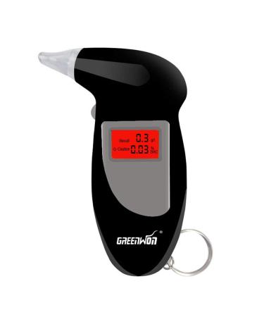 GREENWON Breathalyzer Keychain Digital Alcohol Tester Detector Breath Analyzer Audible Alert Portable with LCD Display and Replacement Mouthpiece Personal Use G/Black Gray