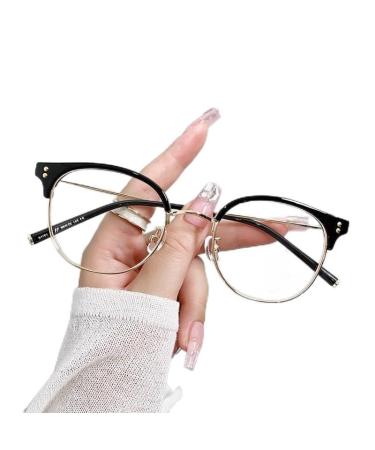 Blue Light Blocking Anti Glare Computer Readers Eyewear Fashion Reading Glasses Round Flat Light Mirror +150 Black-golden