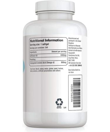 CLA 1000mg 360 Capsules CLA in Cold Pressed Safflower Oil Softgels Best Absorption & Potency Gluten Free by Transforme - Buy Online on GoSupps.com