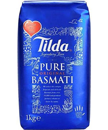 TILDA Long Pure Original Basmati Rice 1kg Bag Gluten Free (2kg - 2 x 1kg Bags)
