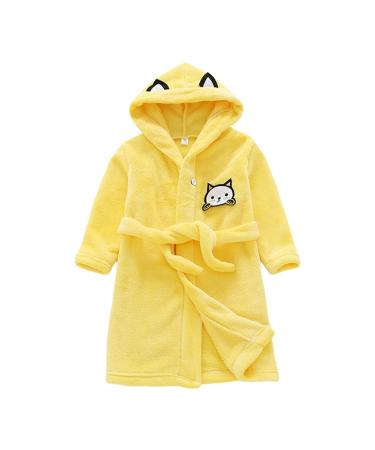 Miyanuby baby boy girls bathrobe soft flannel long arm animal hoodie morning mantle nightwear homewear for children baby young girls gift 2-3 years of cat yellow
