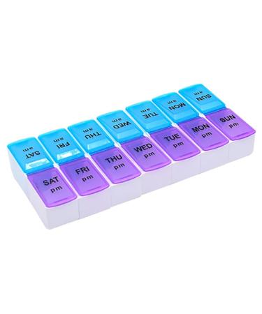 Twice-A-Day Economy Weekly Pill Organizer Weekly Pill Organizer Easy-Open Organize Medication or Vitamins by AM PM or Morning and Bedtime (Blue&Purple)