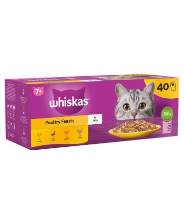 WHISKAS - 7+- Senior Wet Cat Food Pouches - 40 x 85 g - Poultry in Jelly - Bulk Cat Food Megapack - 40 Pouches Poultry 85 g (Pack of 40)