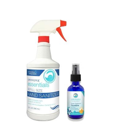 Stream2Sea Hand Sanitizer Refill 32oz & Squalane Oil for for Moisturized Skin and Hair with Vitamin E - Natural Protection & Hydration for Skin - Reef Safe Paraben Free & Biodegradable