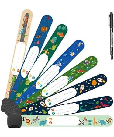 Vicloon Safety Wristband Bracelets 8 Pcs - Child Kids ID Bracelet with Pen - Anti Lost & Waterproof - Dinosaur and Spaceship Design - Buy Online on GoSupps.com