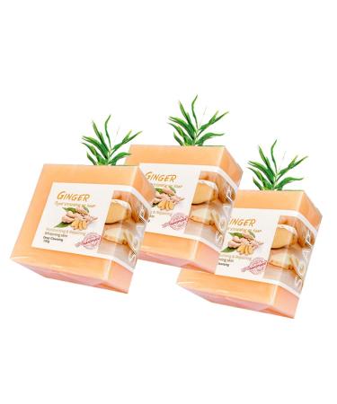 LICHENGTAI Naturel Gingembre Bar Savon Pour Savon Bio Au Gingembre Detox Lymphatique Savon de Massage Amincissant Naturel Base de Plantes Hydratant Savon de Bain en Profondeur 3 PCS
