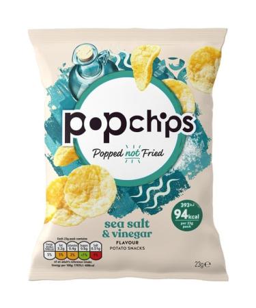 Popchips Popped Never Fried Delicious Potato Crisps 24 Bags x 23g (Salt & Vinegar)