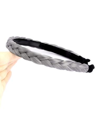 aHairBeauty Plaited Braided Headband Hair Band Synthetic Braid Hairpieces Wig with Teeth Accessories for Women Girl Wide 0.7 Inch (Smoky Gray)