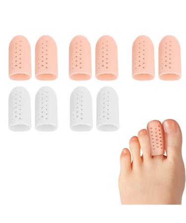 Ugbtxlz toe protection silicone 10 pieces silicone toe cap sizes toe protector for bubbles chicken eyes ingrown toenail pain relief due to friction and more (skin tone & white)