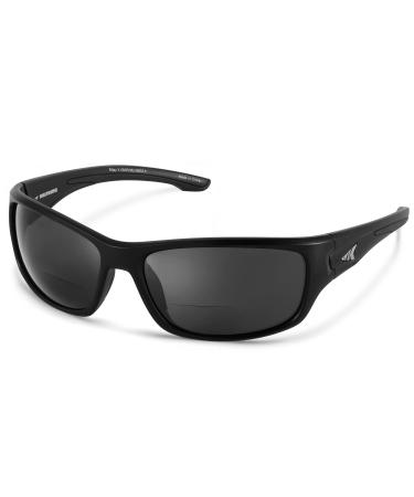 KastKing Ellijay Bifocal Polarized Sunglasses, Bi-Focal x1.5 x2.0 x2.5 Magnifications, Wrap Sport Reader Sunglasses Matte Black Frame, Smoke Lens Bifocal +2.00