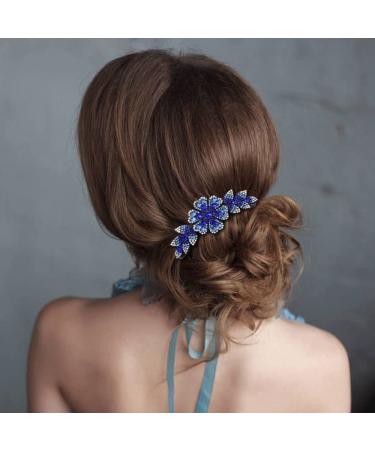 6 Pack Luxury Sparkly Glitter Flower Leaf Rhinestone Black Side French Twist Hair Combs for Women - Long Teeth Hairpins Barrettes for Bun Chignon Clips - Buy Online on GoSupps.com