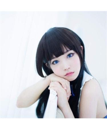 Anime fake hair female ji hair style long straight hair Lolita wig headgearcreamy white Linen yellow