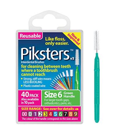 Piksters Interdental Brushes (40 Pack, Size 6 (Green)) 40 Count (Pack of 1) Size 6 (Green)