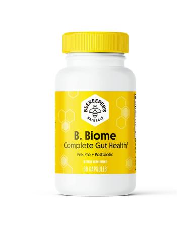 Beekeeper's Naturals B.Biome,3-in-1 Prebiotic Probiotic & Postbiotic for Adults,Complete Gut & Digestive Health Supplement for Men&Women,Propolis Powered-Dairy/Gluten-Free Vegan Capsules, 60ct