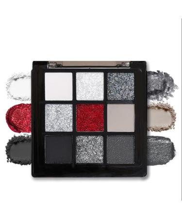 Lilbitty Lilbitty Smokey Black Red Eyeshadow Palette 9 Colors Matte Metallic Eyeshadow Palette for Halloween Christmas Joker Vampire Clown