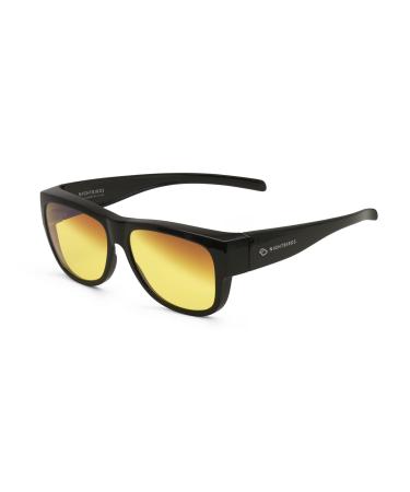 NIGHTBIRDS Over-Rx Night Driving Glasses - NightHawk OTG (Over-the-Glasses) with Dual-Zone Anti-Glare Lens Technology for Men Women One-Size