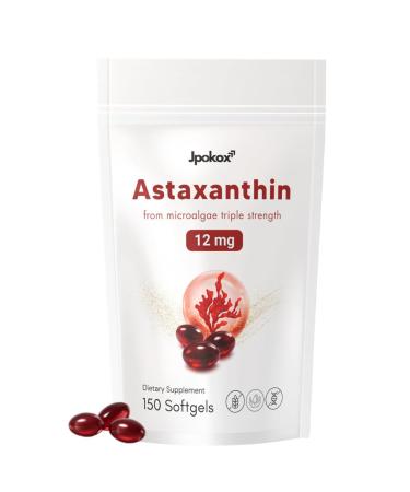 Jpokox Astaxanthin | Astaxanthin Supplements | Astaxanthinn 12mg | Astaxanthinn Supplement for Men & Women | 150 Softgels