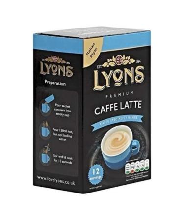 Lyons Premium Instant Coffee Bag Sachets | FabFinds Assorted Gift Mug (Caffe Latte 8X 12Sachets)