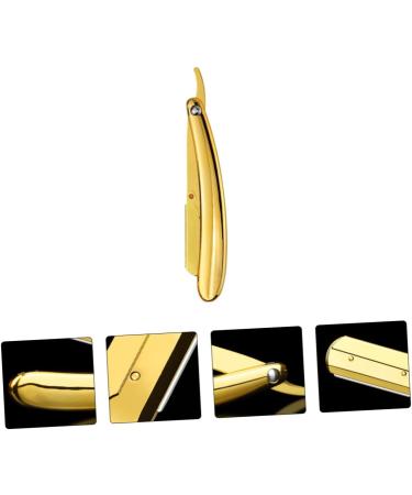 Minkissy Engraved Stainless Steel Folding Razor Holder - Golden Manual Straight Shaver with Galvanized Handle | 14.5x2.5cm - International Shipping Available - Buy Online on GoSupps.com