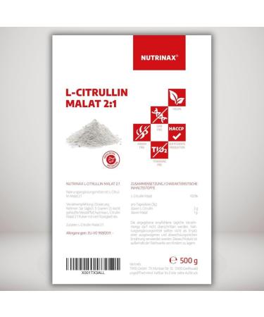 Nutrinax L-Citrulline Malate 2:1 Powder 500g | Vegan Amino Acid Supplement | High Dose No Additives Optimal Solubility | International Shipping Available - Buy Online on GoSupps.com
