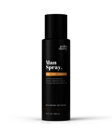 Man Spray - Ball Spray for Men- 100% Natural Mens Body Spray - Our Deodorant for Men is Protecting Refreshing & Fights Against Odors Chafing Itchiness Skin Irritations Fresh 3.4 Fl Oz (Pack of 1)