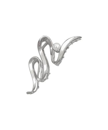 Large metal silver grip clip pearl shark clip high-end texture suitable for women with high hair volume 12 x 4.5 cm/4.7 x 1.8 inches (W * H)