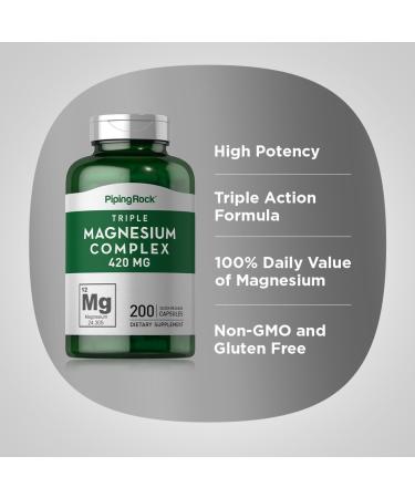 Triple Magnesium Complex 420mg | 200 Capsules | Non-GMO Gluten Free Supplement by Piping Rock - Buy Online on GoSupps.com