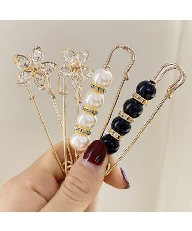 9 Pcs Pearl Brooch Pins - Faux Pearl Rhinestones Shawl Clips for Women - Sweater & Pants Extender Safety Pins - Buy Online on GoSupps.com
