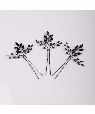 Handmade Black Rhinestone Wedding Hair Pins - Bridal Hair Accessories (3pcs) - Buy Online on GoSupps.com