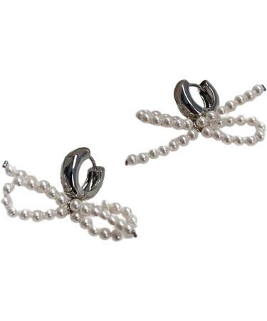 FEYLIE Elegant Pearl Bowknot Dangle Earrings - Fashion Small Hoop Statement Jewelry for Women & Girls | International Shipping Available - Buy Online on GoSupps.com