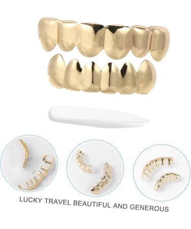 Amosfun Galvanized Halloween Vampire Gold Teeth Grills - Diamond & Copper Plated Zombie Rapper Braces - Unique 5x1cm Costume Accessory - Buy Online on GoSupps.com