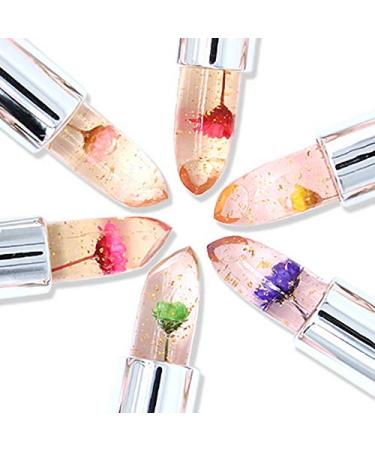 6PCs Color Change Lip Balm - Transparent Moisture Cream with Rosa Crystal Jelly Flowers | Magic Lipstick for Hydration & Temperature Change - Buy Online on GoSupps.com
