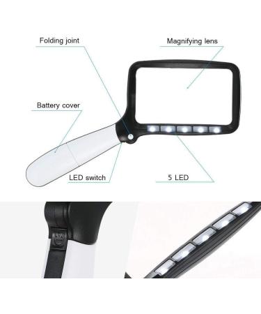 2X Handheld Folding Magnifier with 5 Led Light Hd Acrylic Square Magnifying Glass Compatible with Elderly Reading Newspaper Looking Watching Good Times - Buy Online on GoSupps.com