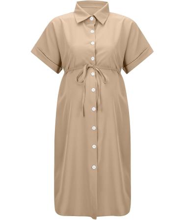 Robe de grossesse pour femme - Manches courtes - Taille haute - Robe chemise festive - Robe chemisier de grossesse avec boutons - D contract e - Robe d' t d contract e - Robe de grossesse M Kaki - Buy Online on GoSupps.com