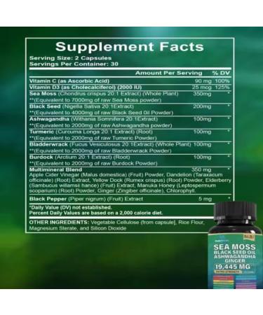 22-in-1 Sea Moss Herbal Supplement with Himalayan Shilajit Ashwagandha Rhodiola Rosea Ginseng 19445mg Veggie Capsules (120 Capsules Sea Moss Capsule) Sea Moss (Pack of 2 120 Caps) 120 Count (Pack of 1) - Buy Online on GoSupps.com