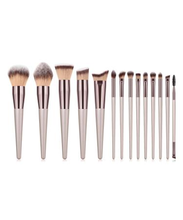 14-Piece Champagne Gold Makeup Brush Set - Premium Wood Handle Beauty Tools for Foundation & Eye Shadow - Buy Online on GoSupps.com