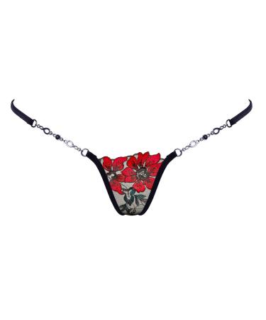 Lucky Cheeks Women's Luxury Mini V-String Christmas Flower in Black XL Black