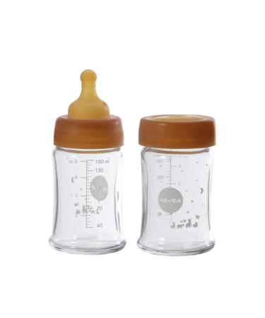 HEVEA Wide Neck Baby Glass Bottle 2-Pack Free from Plastic BPA and Phthalates (150 ml / 5 oz) 150 ml / 5 Ounce