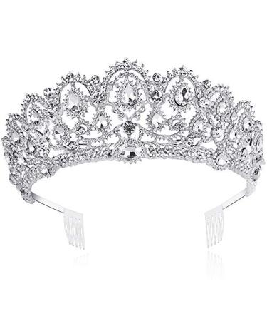 BABEYOND Vintage Crystal Queen Crown Tiara Rhinestone Wedding Princess Tiara Headband with Comb Pin Silver