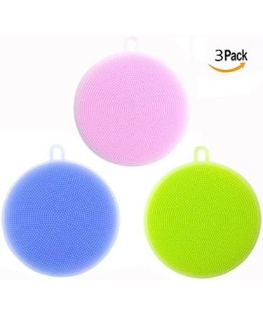 OFKPO Food-Grade Round Antibacterial Silicone Sponge Dish Scrubber Dishwashing Cleaning Brush Sponge Scrubber Kitchen Cleaning Tools(3 PCS) - Buy Online on GoSupps.com