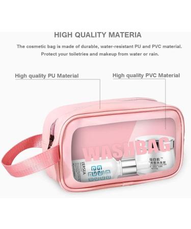 Waterproof Clear Makeup Bag with Zipper - Pink Travel Toiletry Case - Buy Online on GoSupps.com