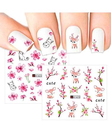 Peach Blossom Nail Art Stickers - Colorful Floral Designs for Acrylic Nails | Sakura Water Transfer Decals for Women - Manicure Tips & Decorations - 12 Sheets - Buy Online on GoSupps.com