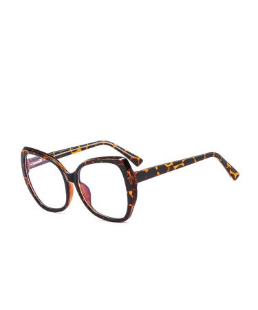SERONI Tr90 Irregular Frame Blue Light Blocking Glasses for Women Men Anti UV Ray Computer Reading Glasses for Women Men Leopard 57 Millimeters