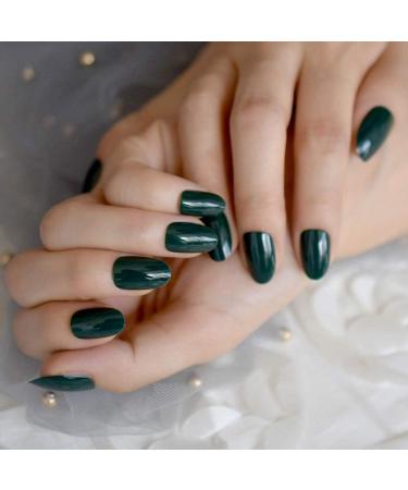 Shop Hujl 24-Piece Oval Green Artificial Nails - Shiny Short French Acrylic False Nails for Office Use - Buy Online on GoSupps.com