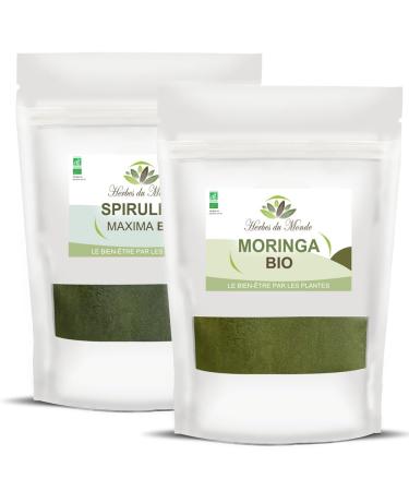 Herbes du Monde Herbs of the World - Organic Sports Duo Spirulina & Moringa Energy & Recovery Superfoods 250g (2 Sachets) Rich in Protein Antioxidants & Nutrients Certified Organic