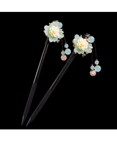 2pcs Chinese Traditional Flower Hair Sticks  Retro Wooden Hairpin  Elegant Flower Hair Chopsticks Hair Pin Chignon with Tassel (Style A)