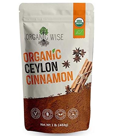 Organic Wise Ceylon Cinnamon Powder Organic, Pure Ceylon Cinnamon Spice, USDA Certified Organic, Ground Powder, 1 lb Bulk Bag, Packed in USA