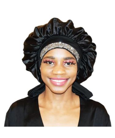Queen Rhinestone Diamond Pink Jumbo Satin Bonnet for Women - Large Night Sleeping Cap for Long Curly Hair - Buy Online on GoSupps.com